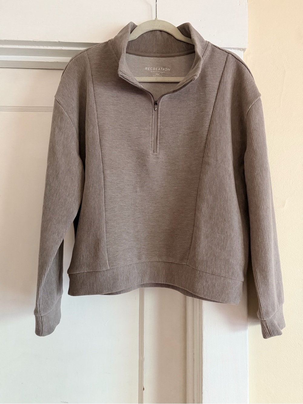 Thread & Supply Taupe Ribbed Half-Zip Cowl Pullover